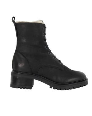 Dune London Leren combatlaarzen met blokhak voor dames (Zwart)