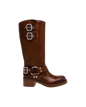 Steve Madden Motorrijlaarzen voor dames in oosterse stijl, van leer en met gespdetails (Bruin)