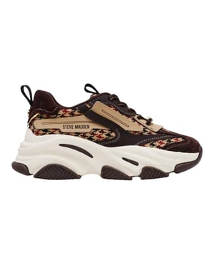 Steve Madden Possession-E-platformsneakers voor dames (Bruin/paars geruit)