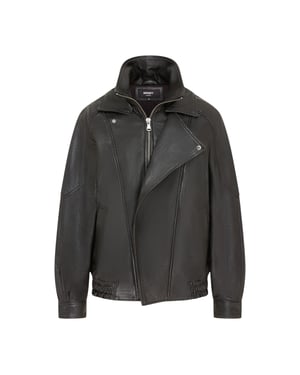 Dames zwarte lamsleren Biker Blouson Oversized Jas - Grote Bomber