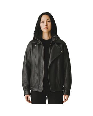Dames zwart lamsleer Big Bomber Biker Blouson Oversized Jas - Krakau