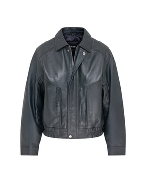 Dames marineblauw leren Biker Bomber Oversized Jas - Blouson