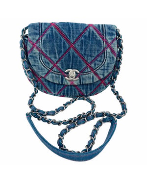 Chanel Coco Beach Mini Schoudertas in Blauw Katoen