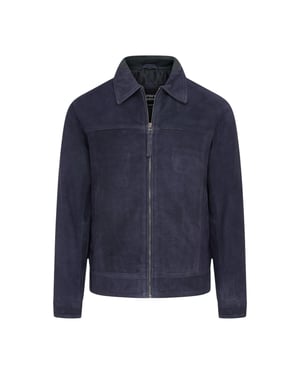 Mannen marineblauwe geitensuède leren Harrington Biker Jas - Berlijn