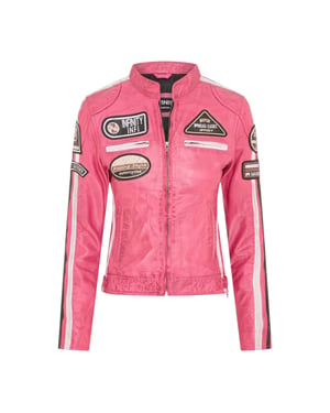 Dames Biker Racing Badges Fuchsia-leren jas-Eastleigh