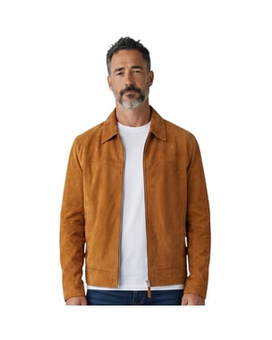 Heren Tan Geitensuède Leren Harrington-bikerjas - Bursa