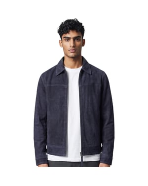 Heren Navy Geit Suède Leren Harrington Biker Jas - Bursa