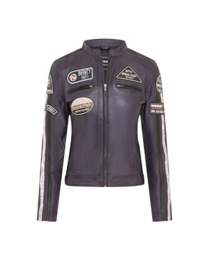 Dames Biker Racing Badges Paarse Leren Jas-Eastleigh