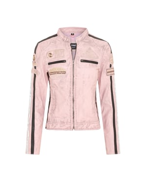 Dames Biker Racing Badges Roze Leren Jas-Eastleigh