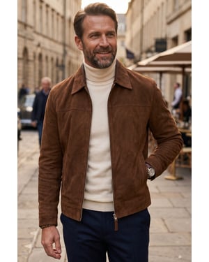 Mannen Bruine Geitensuède Leren Harrington-bikerjas - Ridge