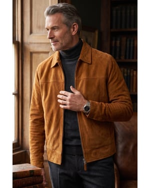 Heren beige geitensuède leren Harrington-motorjas - Ridge