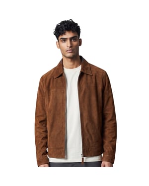 Heren Bruine Geitensuède Leren Harrington Biker Jas - Bursa