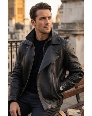 Heren Black Lamb Leather Biker Bomber Blouson Jas - Passage