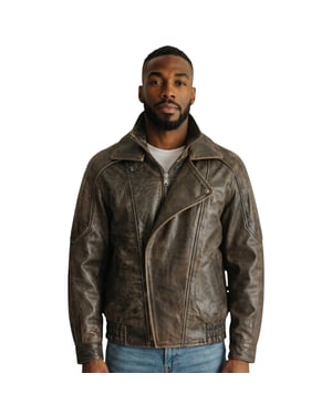 Heren Bruine Cow Leather Biker Blouson Jas - Bomber