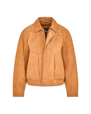Dames beige leren Biker Bomber Oversized Jas - Blouson