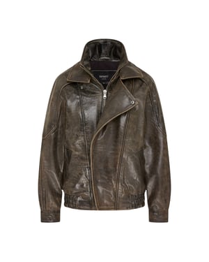 Dames bruine koeienleren Biker Blouson Oversized Jas - Grote Bomber