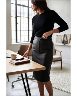 Dames zwarte leren Biker potlood lange midi rok - Belle