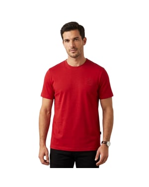 Aquascutum Heren Geborduurd Logo Katoenen T-Shirt (Rood)