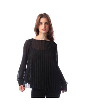 Boss Dames Ipuna Geplooide Chiffon Blouse (Zwart)