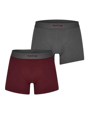 Firetrap Boxershorts met herenlogo (Set van 2) (Grijs/Wijn)