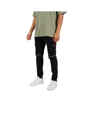 Brave Soul Skinny-jeans voor heren in motorstijl met stiksels (Zwart)