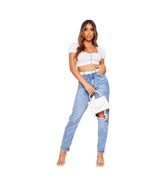 Missy Empire Damesjeans met gewassen en gescheurde look en rechte pijpen (Denim)