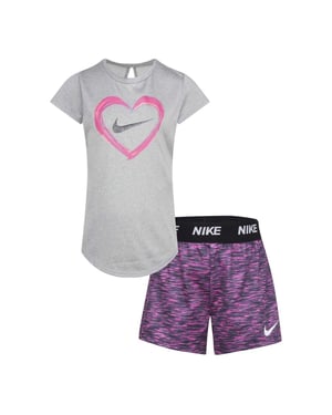 Nike Meisjes Hart T-shirt met Korte Mouwen & Shorts Set (Grijs/Roze)