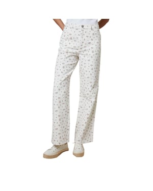 Threadbare Soleil-jeans met bloemenprint en wijde pijpen voor dames (Wit)