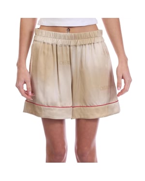 Off-White Viscose pyjamashort voor dames met reliëfpatroon (Beige)