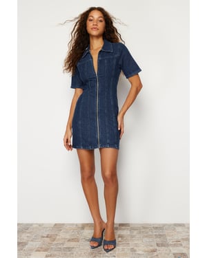Damesjurken Blau Unifarben Mini Short Casual Fitted