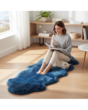 Echte schapenvacht diamantblauw Dubbele Natuurlijke Pluizige Zijdezachte Echte Wollen Tapijt