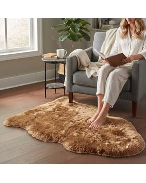 Echte Toffee Brown Sheepskin Natuurlijke Zijdezachte, Zachte, Pluizige Echte Wollen Tapijt