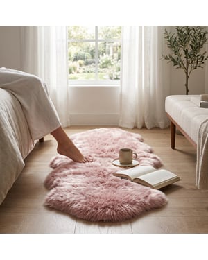 Echte schapenvacht Rosa Roze Dubbele Natuurlijke Fluffy Silky Zachte Echte Wollen Tapijt