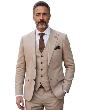 Herenpak (3-delig) in beige, getailleerd, formeel - Kurt