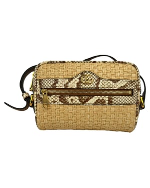 Gucci Mini Ophidia Crossbodytas met waterslangaccent in beige raffia