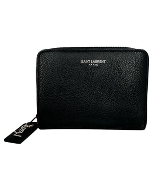 Saint Laurent Rive Gauche compacte portemonnee met ritssluiting in zwart leer