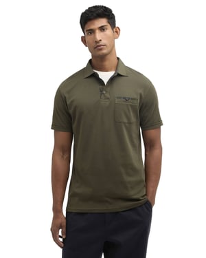 Polo Barbour donkergroen korte mouw 3 knoops borstzak