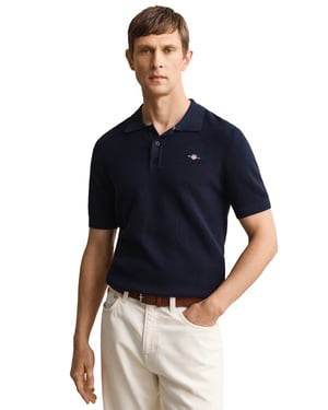 Gant poloshirt navy korte mouw rib structuur