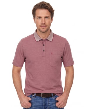 poloshirt korte mouw Casa Moda rood gemeleerd katoen