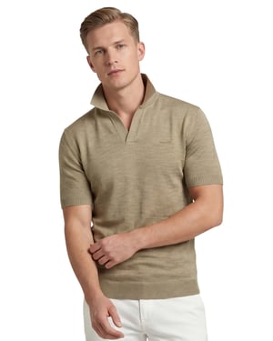 katoenen Gant polo beige effen met v-hals gemêleerd