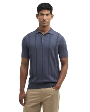 Donkerblauwe polo Barbour met streep structuur donkerblauw