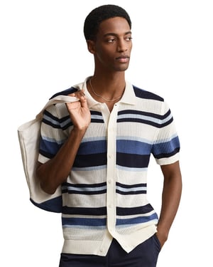 Polo korte mouw Gant gestreept creme donkerblauw