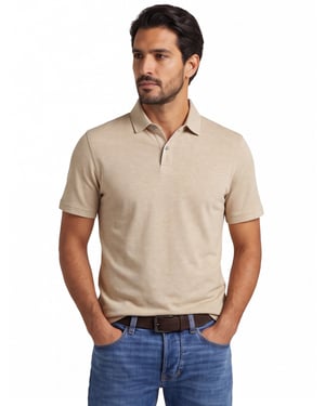 Poloshirt Bugatti beige gemeleerd 2 knoops linnen