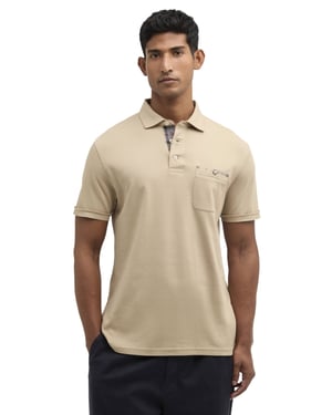 Polo Barbour beige korte mouw 3 knoops borstzak