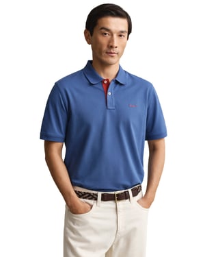 blauwe polo Gant met korte mouw 2-knoops