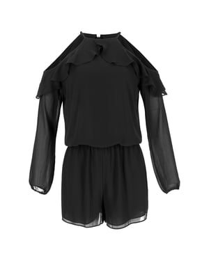 Michael Kors jumpsuit met ruches en open schouders in zwart polyester