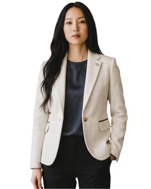 Dames crèmekleurige wollen tweed visgraat-ruitje blazer - WS-1