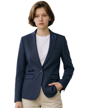 Dames marineblauw geruite wol mix visgraat tweed op maat gemaakt blazer - Caridi