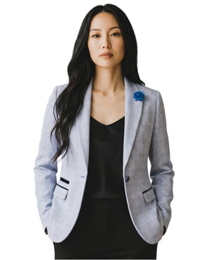 Dames blauwgeruite wol mix visgraat tweed op maat gemaakt blazer - Caridi