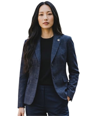 Dames marineblauw op maat gemaakte geruite tweed blazer formeel jasje - TPSTZ-7